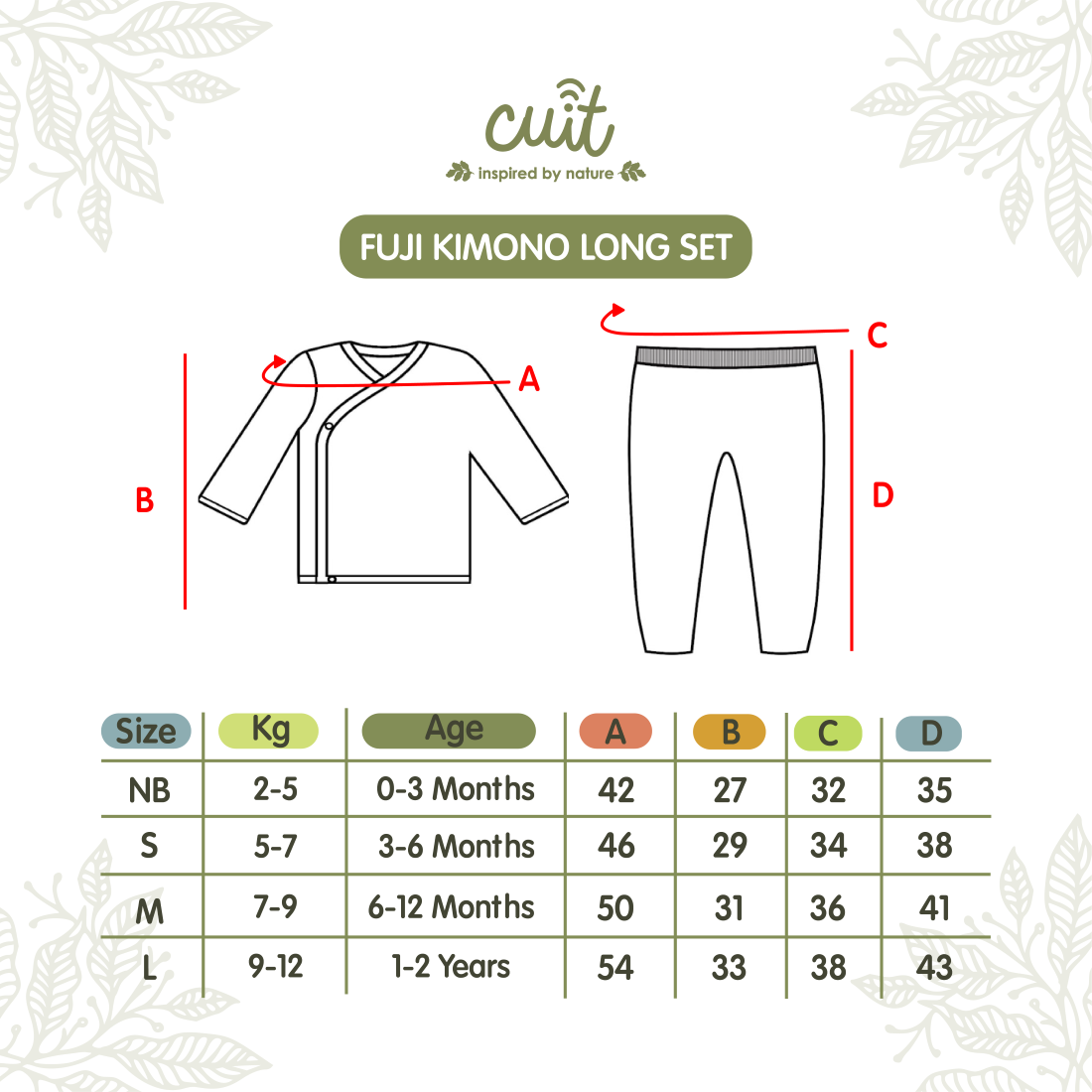 Cuit Fuji Kimono Set Snap Button Tangan Panjang Motif Minimalis 0-24 Bulan