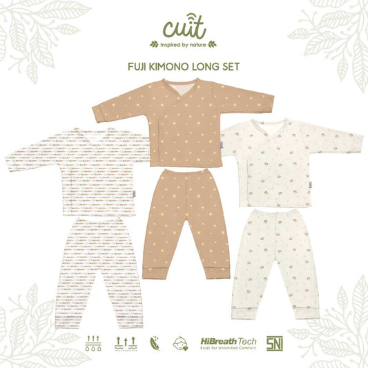 Cuit Fuji Kimono Set Snap Button Tangan Panjang Motif Minimalis 0-24 Bulan