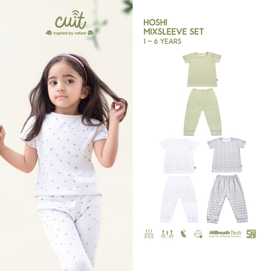 Cuit Hoshi Setelan Tangan Pendek Motif Minimalis 1-6 Tahun