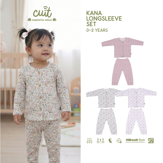 Cuit Kana Setelan Tangan Panjang Motif Floral 0-2 Tahun