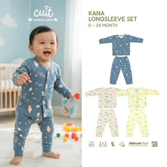 Cuit Kana Setelan Tangan Panjang Motif Karakter 0-2 Tahun