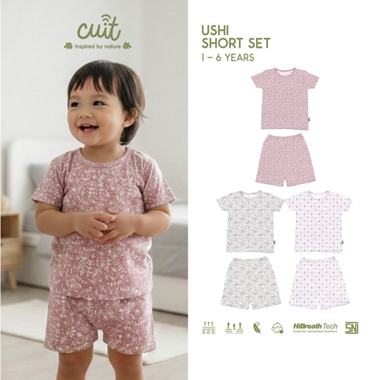 Cuit Ushi Setelan Lengan Pendek Anak 1 - 6 Tahun Motif Floral