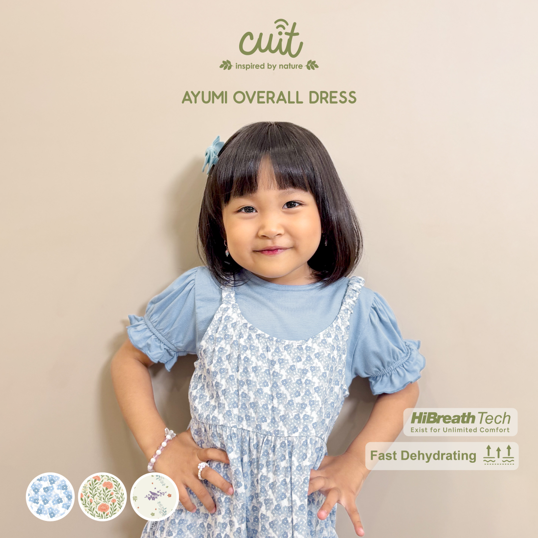 Cuit Ayumi Overall Floral Dress 1-6 Tahun