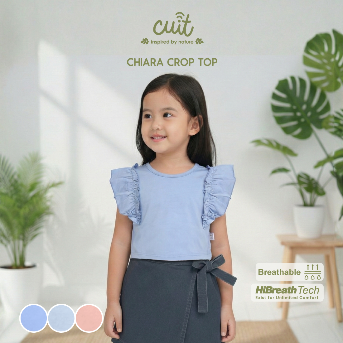 Cuit Chiara Crop Top Kaos Ruffle Anak Perempuan 3-10 Tahun