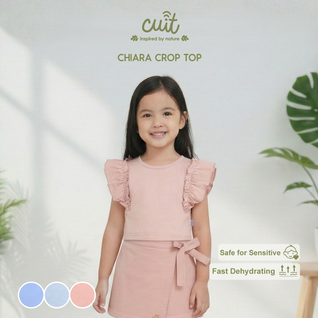 Cuit Chiara Crop Top Kaos Ruffle Anak Perempuan 3-10 Tahun