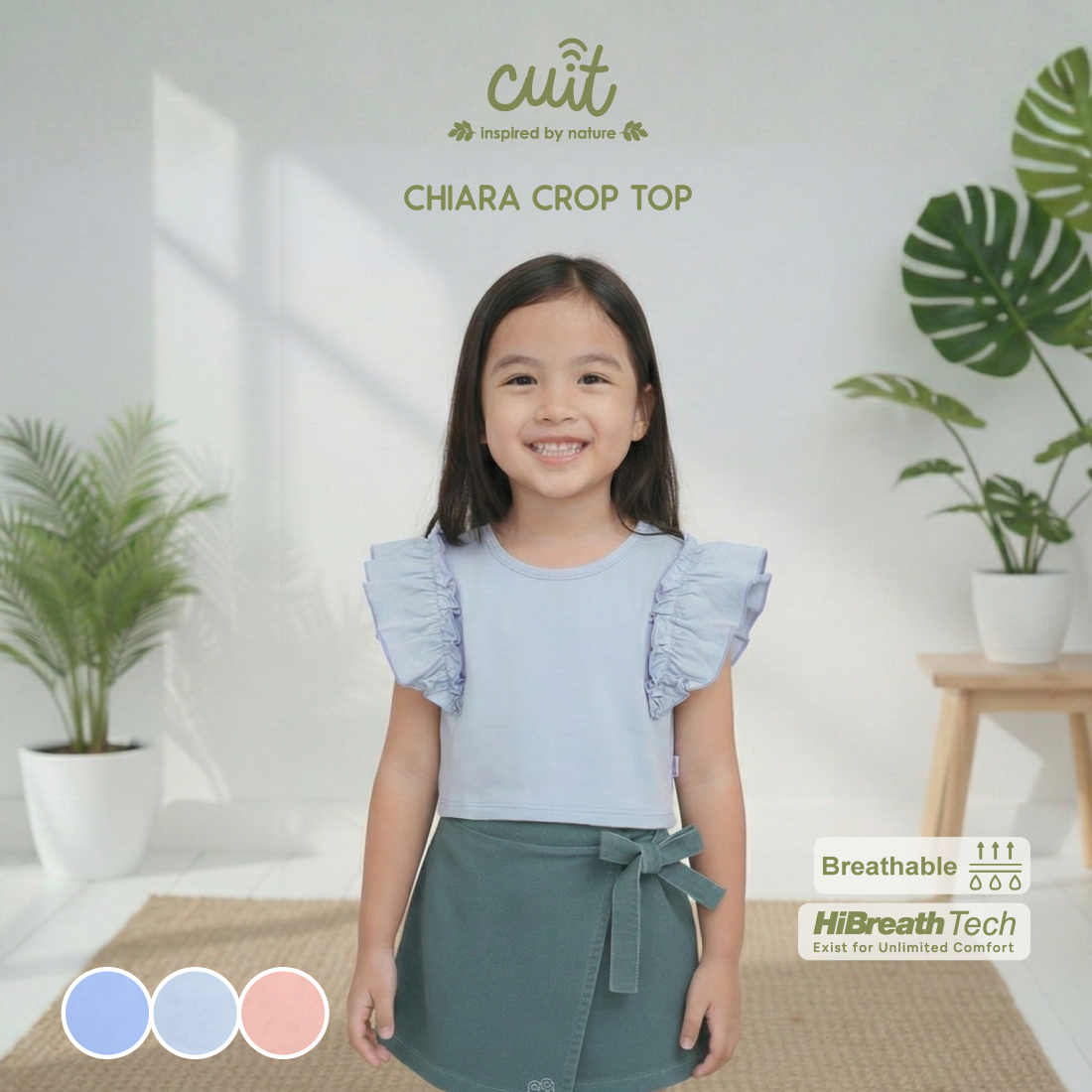 Cuit Chiara Crop Top Kaos Ruffle Anak Perempuan 3-10 Tahun