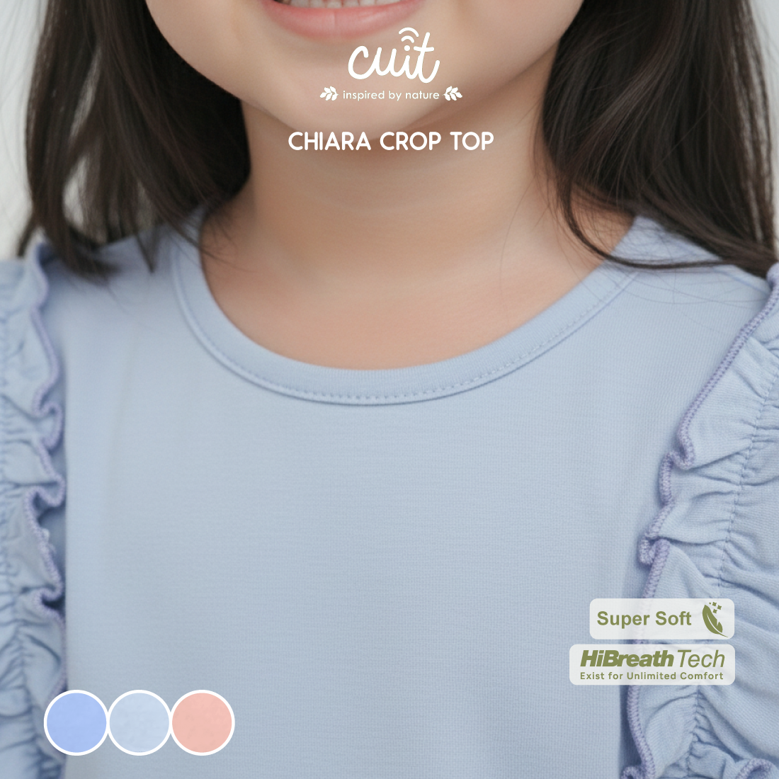 Cuit Chiara Crop Top Kaos Ruffle Anak Perempuan 3-10 Tahun