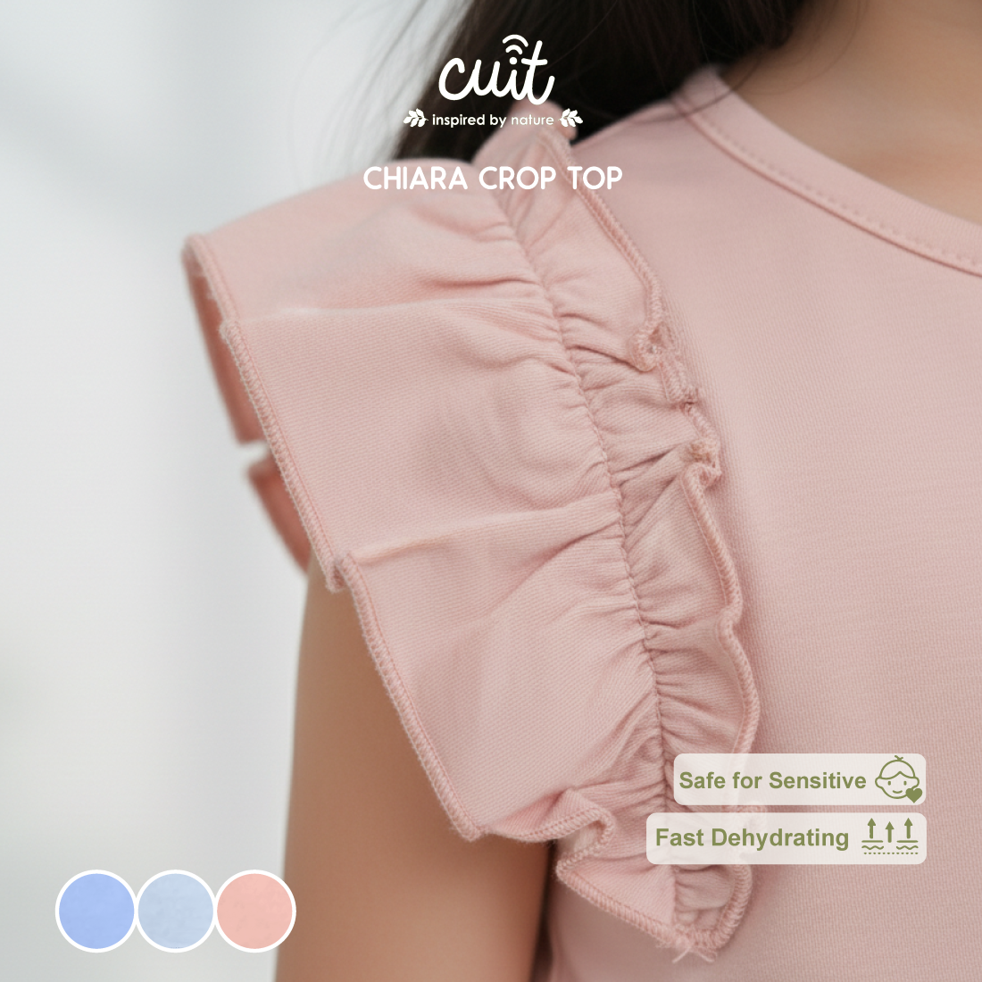 Cuit Chiara Crop Top Kaos Ruffle Anak Perempuan 3-10 Tahun