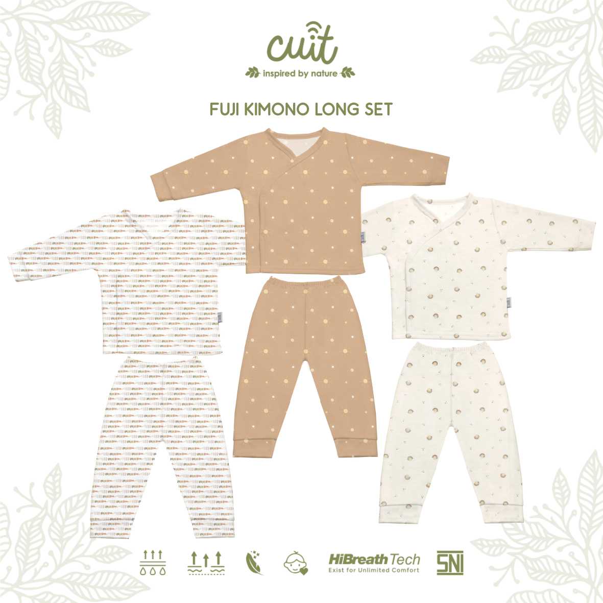 Cuit Fuji Kimono Set Snap Button Tangan Panjang Motif Minimalis 0-24 Bulan