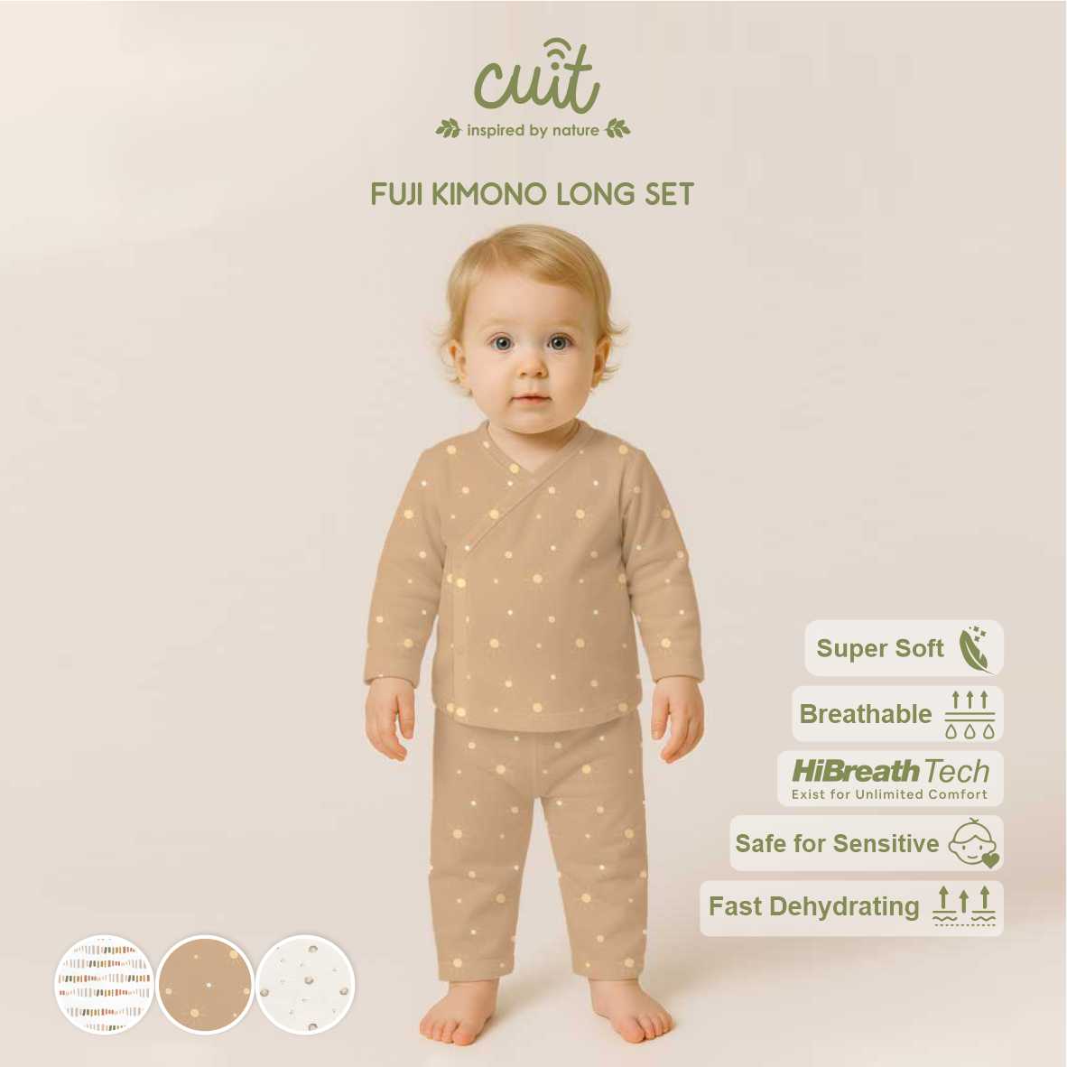 Cuit Fuji Kimono Set Snap Button Tangan Panjang Motif Minimalis 0-24 Bulan