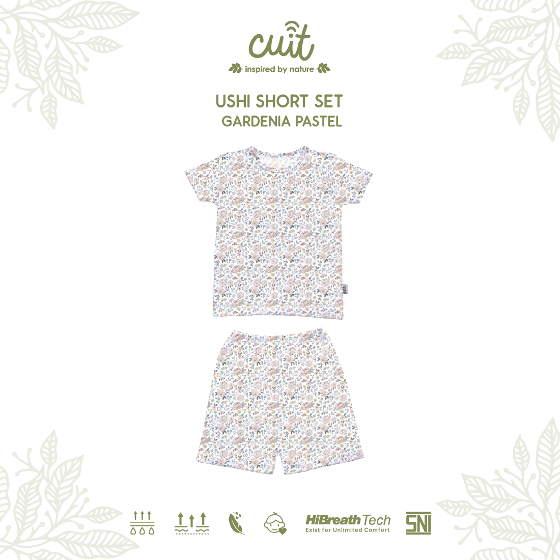 Cuit Ushi Setelan Lengan Pendek Anak 1 - 6 Tahun Motif Floral