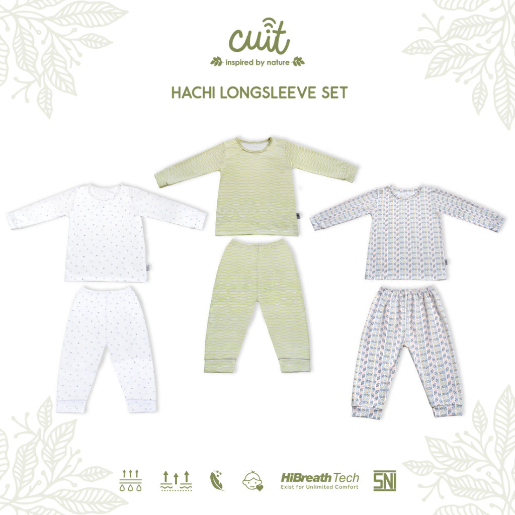 Cuit Hachi Setelan Tangan Panjang Motif Minimalis 1-6 Tahun