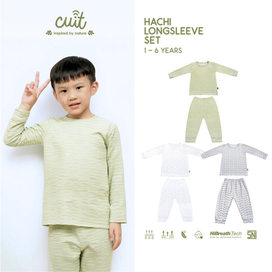 Cuit Hachi Setelan Tangan Panjang Motif Minimalis 1-6 Tahun