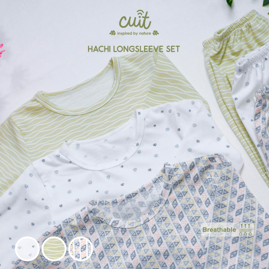 Cuit Hachi Setelan Tangan Panjang Motif Minimalis 1-6 Tahun