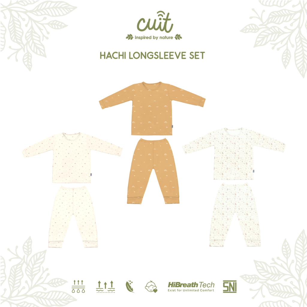 Cuit Hachi Setelan Tangan Panjang Motif Minimalis 1-6 Tahun