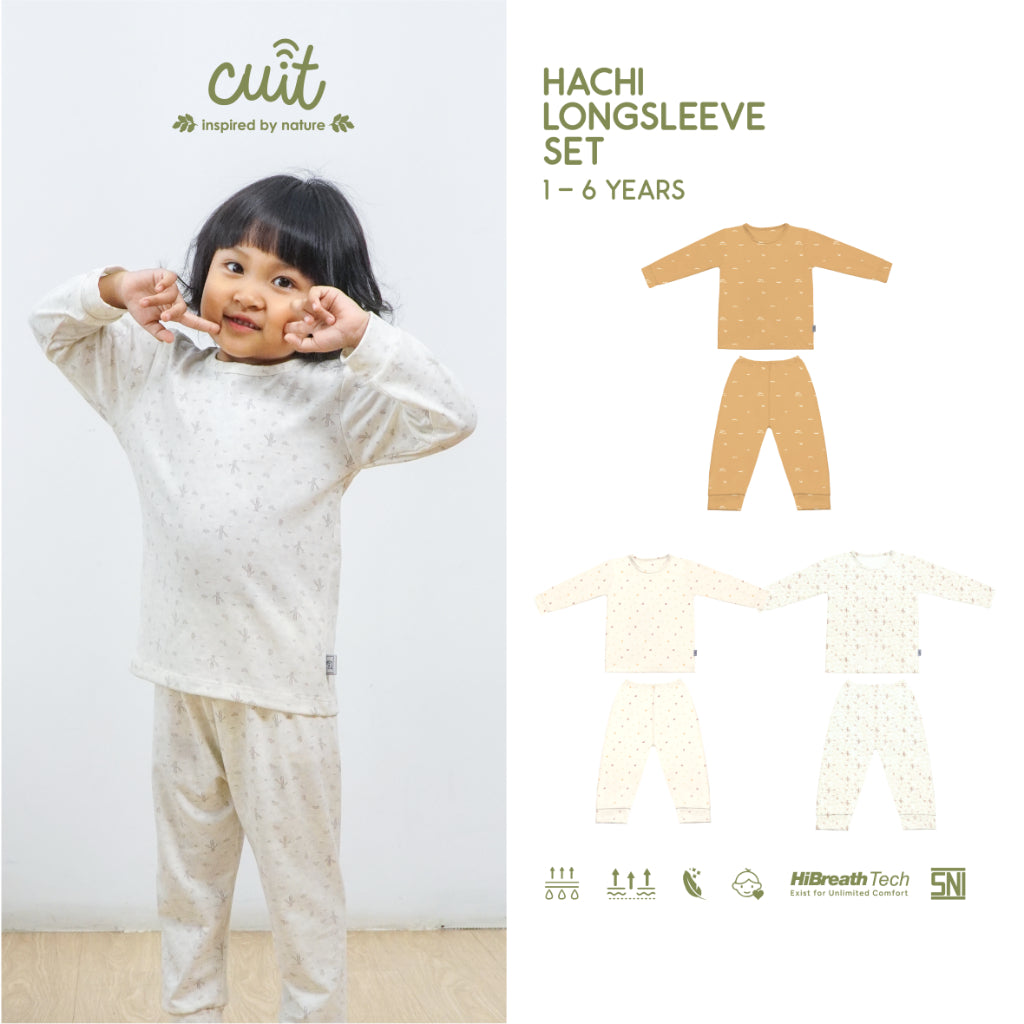 Cuit Hachi Setelan Tangan Panjang Motif Minimalis 1-6 Tahun