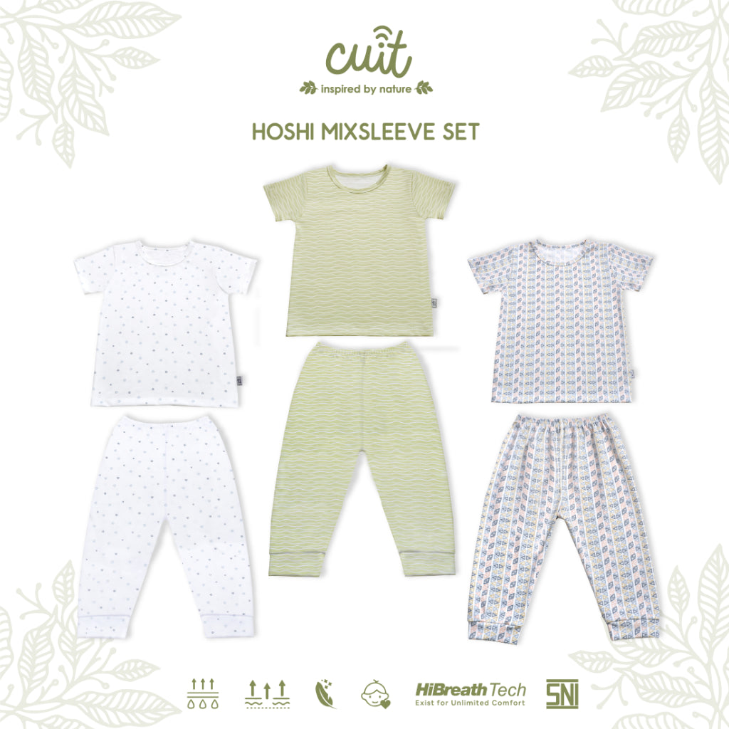 Cuit Hoshi Setelan Tangan Pendek Motif Minimalis 1-6 Tahun