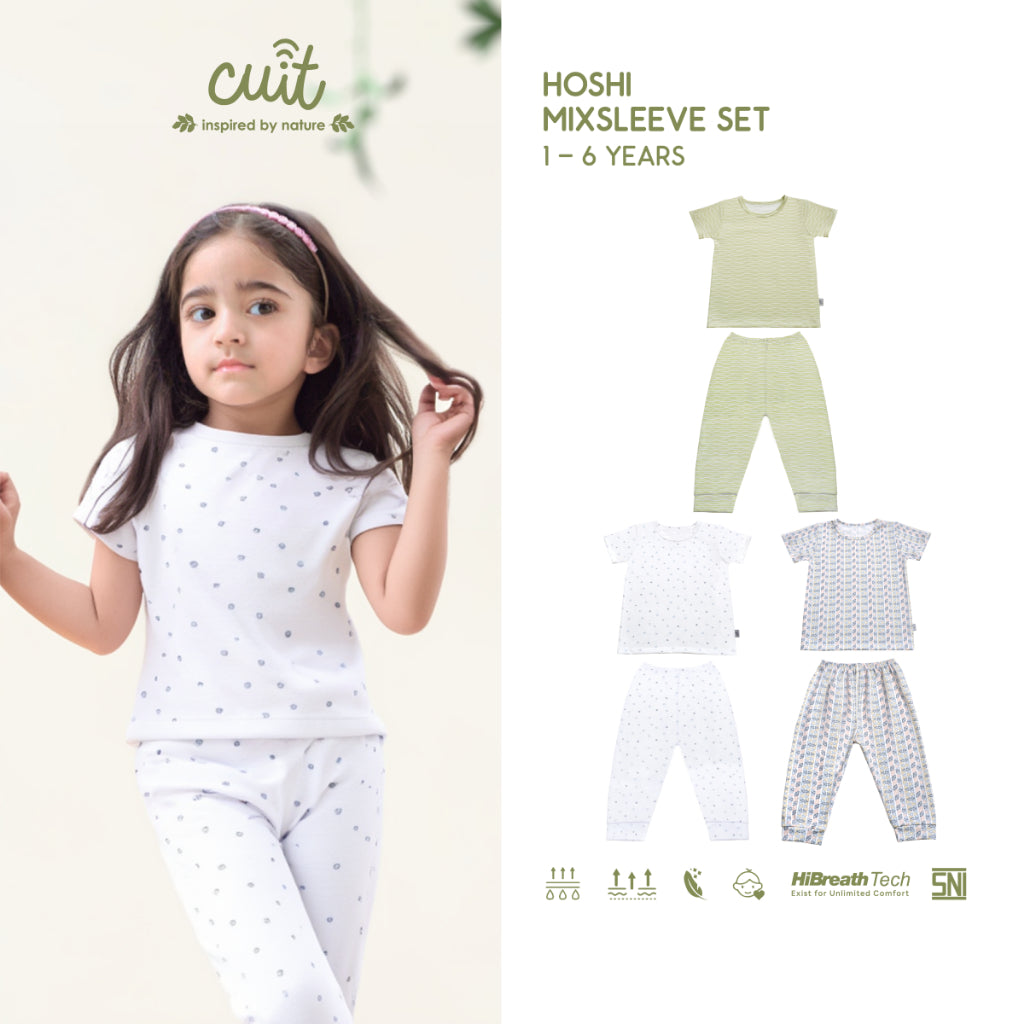 Cuit Hoshi Setelan Tangan Pendek Motif Minimalis 1-6 Tahun