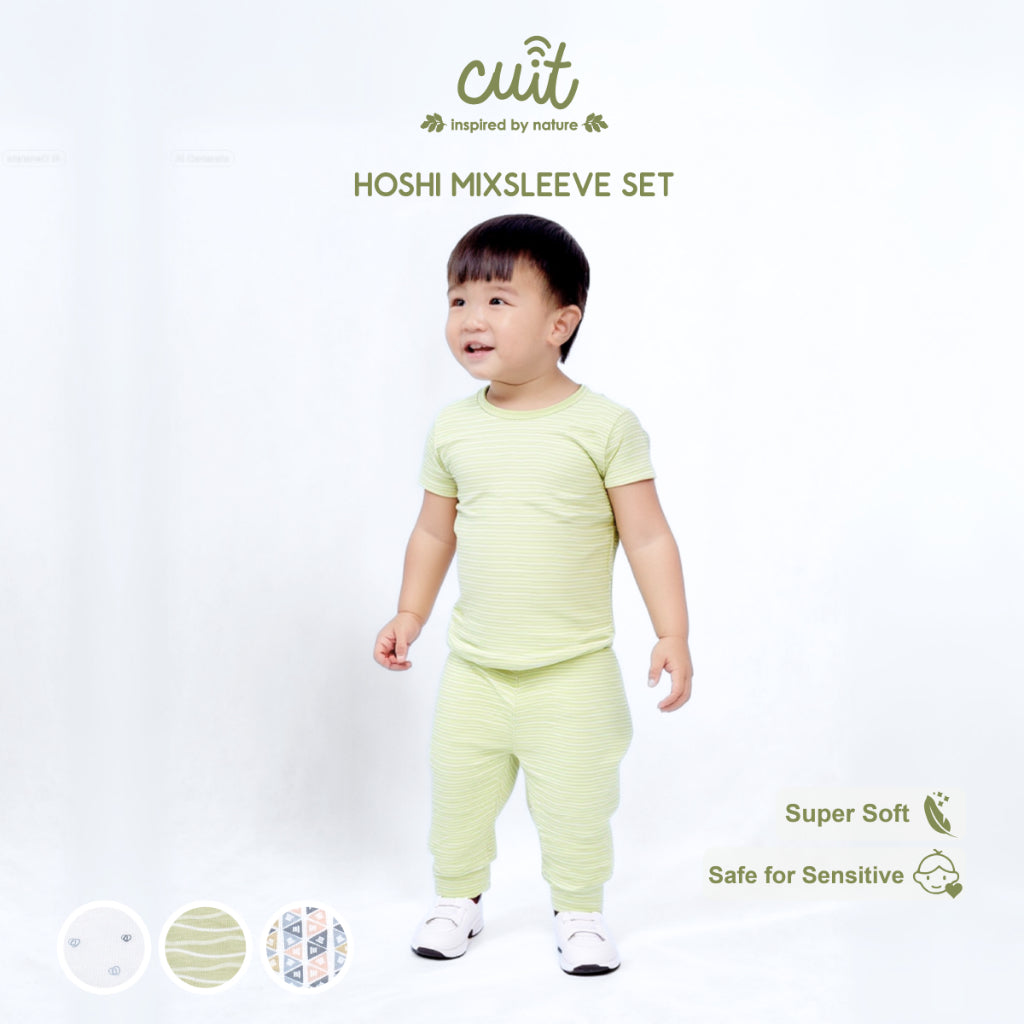 Cuit Hoshi Setelan Tangan Pendek Motif Minimalis 1-6 Tahun