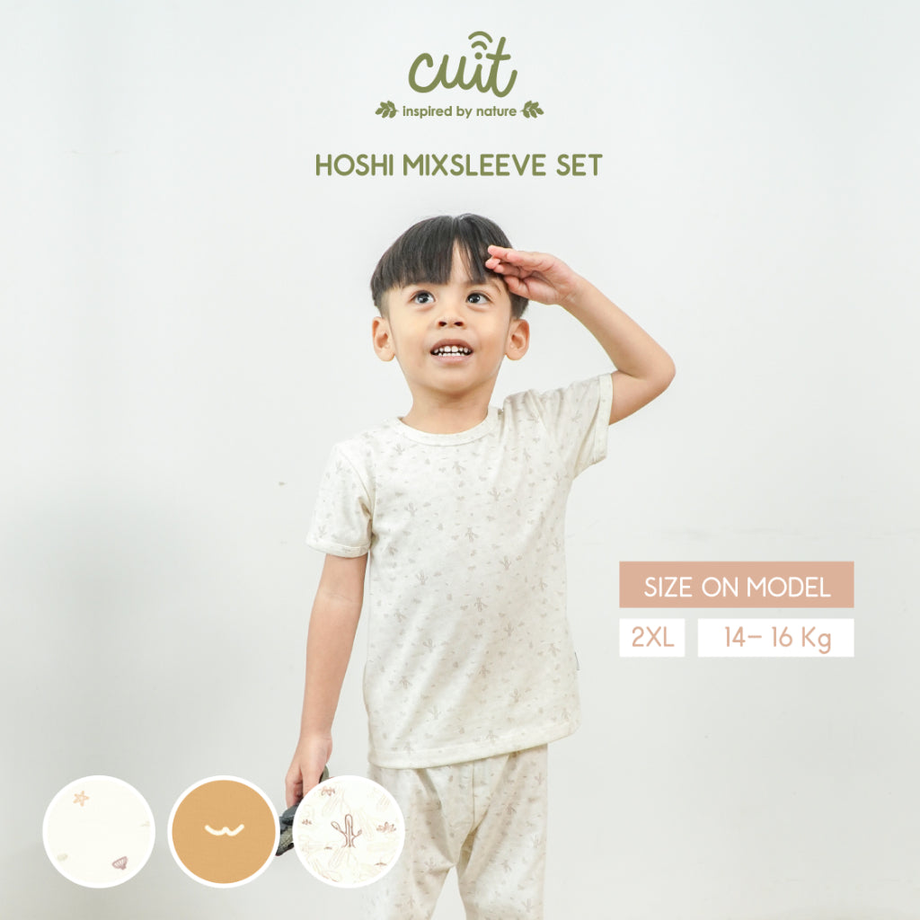 Cuit Hoshi Setelan Tangan Pendek Motif Minimalis 1-6 Tahun