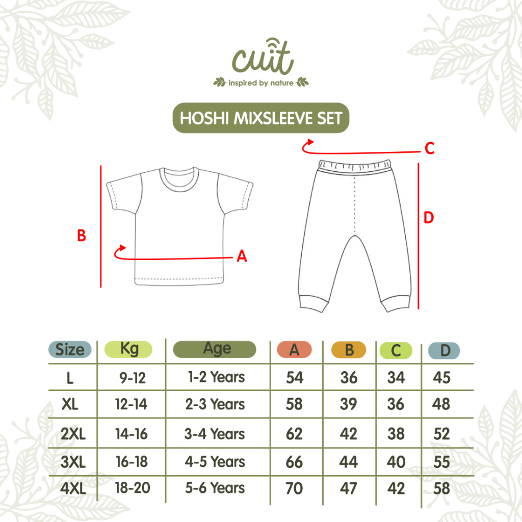 Cuit Hoshi Setelan Tangan Pendek Motif Minimalis 1-6 Tahun