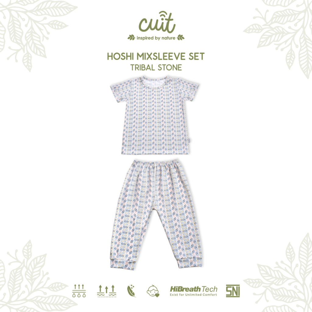 Cuit Hoshi Setelan Tangan Pendek Motif Minimalis 1-6 Tahun