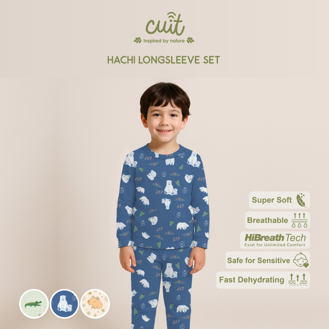 Cuit Hachi Setelan Tangan Panjang Motif Karakter 1-6 Tahun