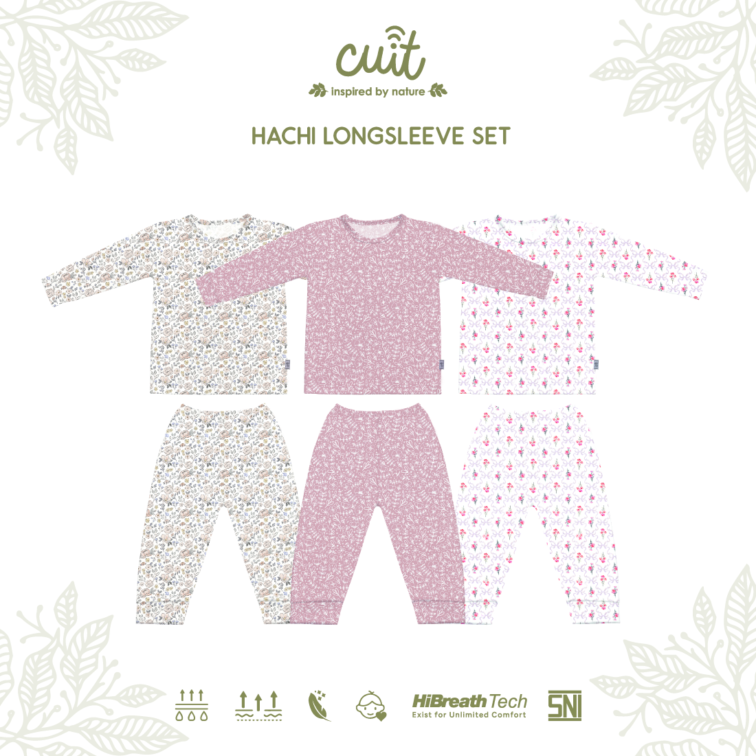 Cuit Hachi Setelan Tangan Panjang Motif Floral 1-6 Tahun