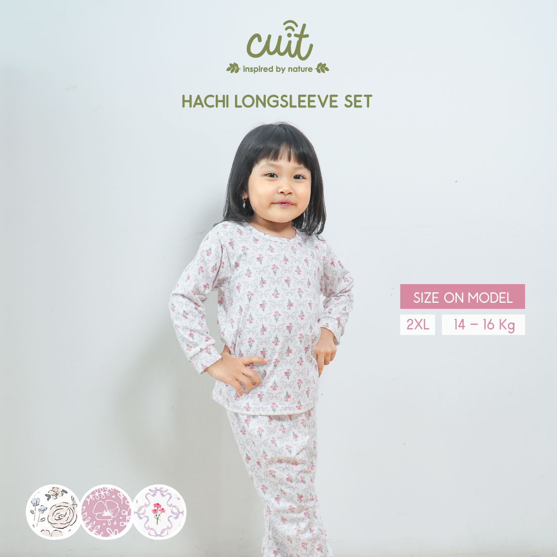 Cuit Hachi Setelan Tangan Panjang Motif Floral 1-6 Tahun