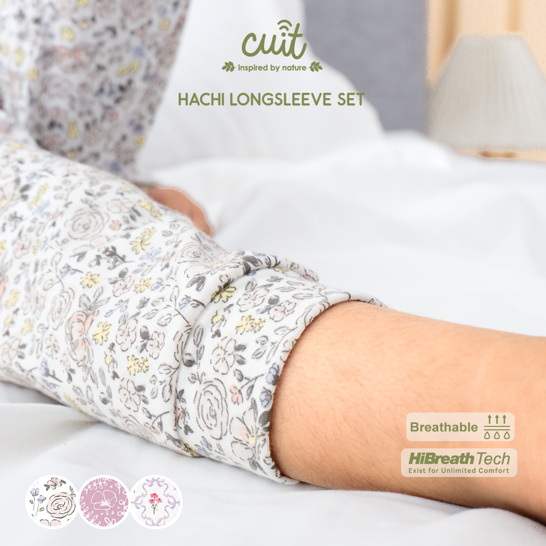 Cuit Hachi Setelan Tangan Panjang Motif Floral 1-6 Tahun
