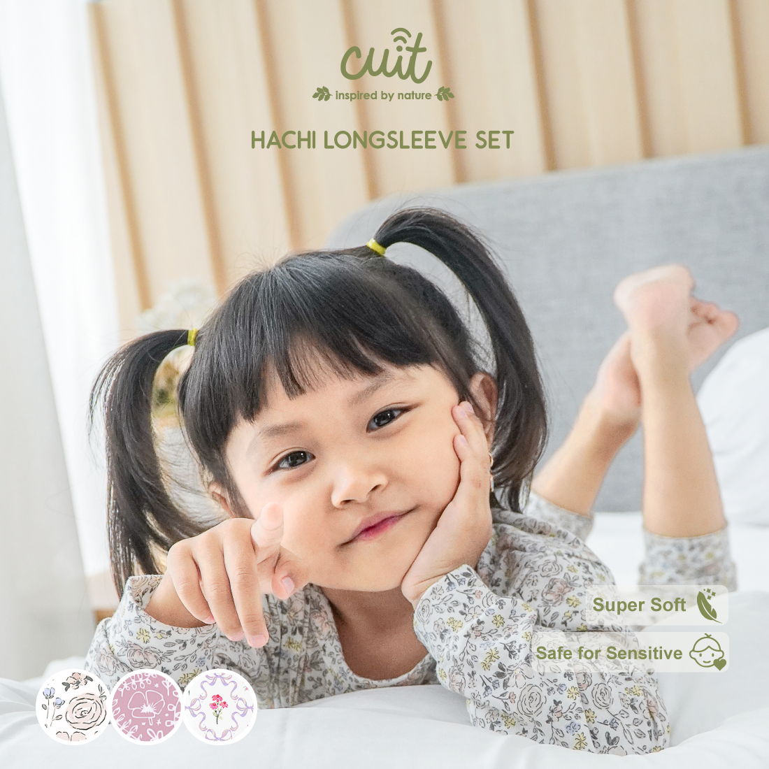 Cuit Hachi Setelan Tangan Panjang Motif Floral 1-6 Tahun