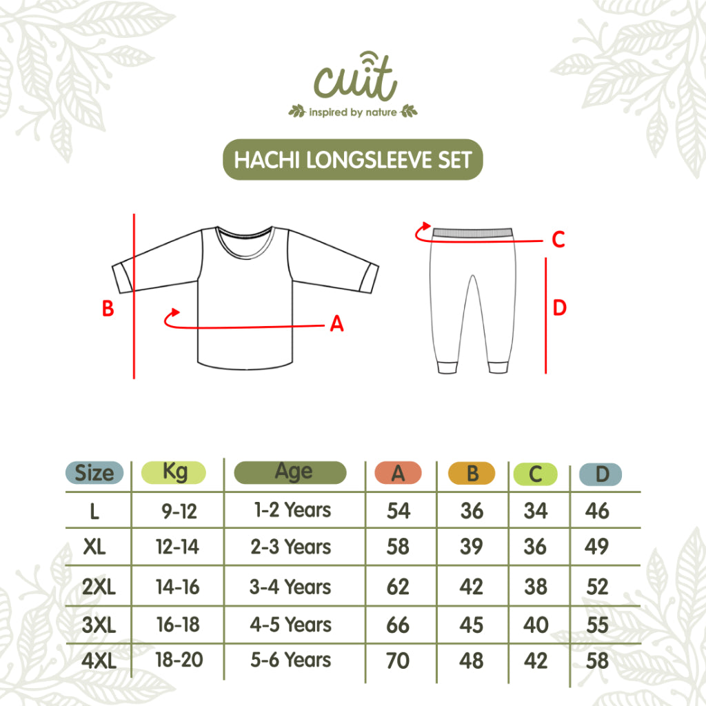 Cuit Hachi Setelan Tangan Panjang Motif Minimalis 1-6 Tahun