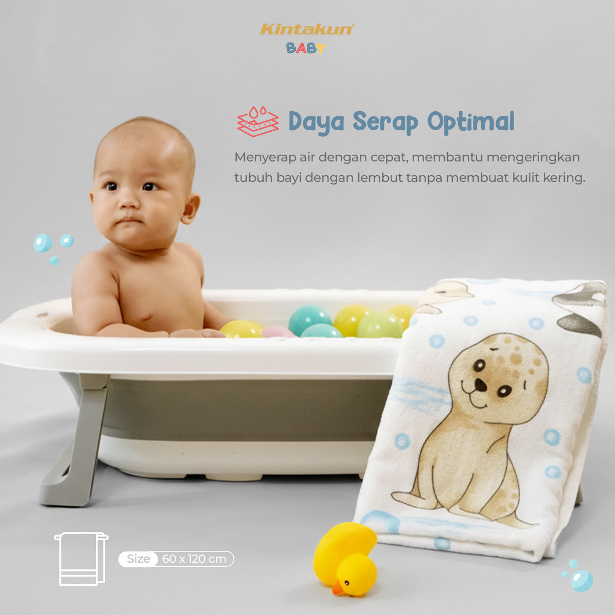 Kintakun Baby Cotton Towel Handuk Mandi Bayi Ocean Fun 60 x 120 cm