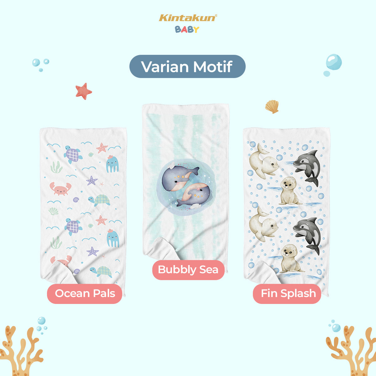 Kintakun Baby Cotton Towel Handuk Mandi Bayi Ocean Fun 60 x 120 cm
