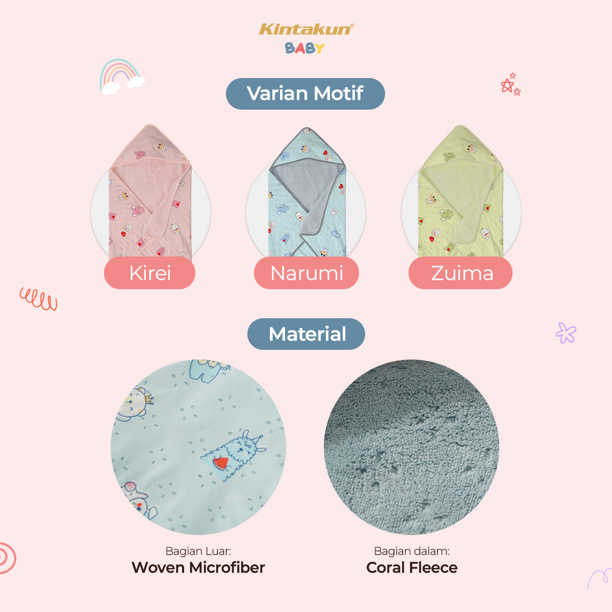 Kintakun Baby Selimut Bayi Bulu Hoodie 70 x 70 Motif Karakter
