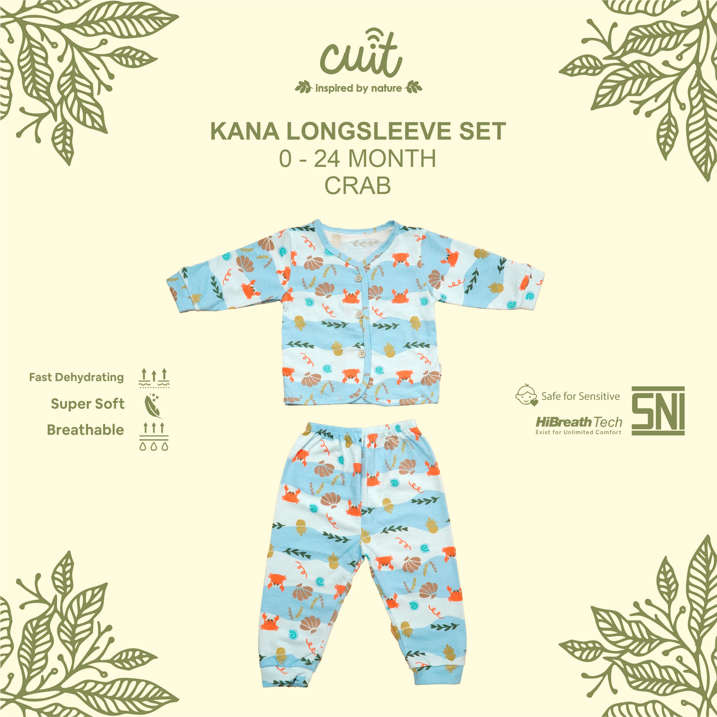 Cuit Kana Setelan Tangan Panjang Motif Karakter 0-2 Tahun