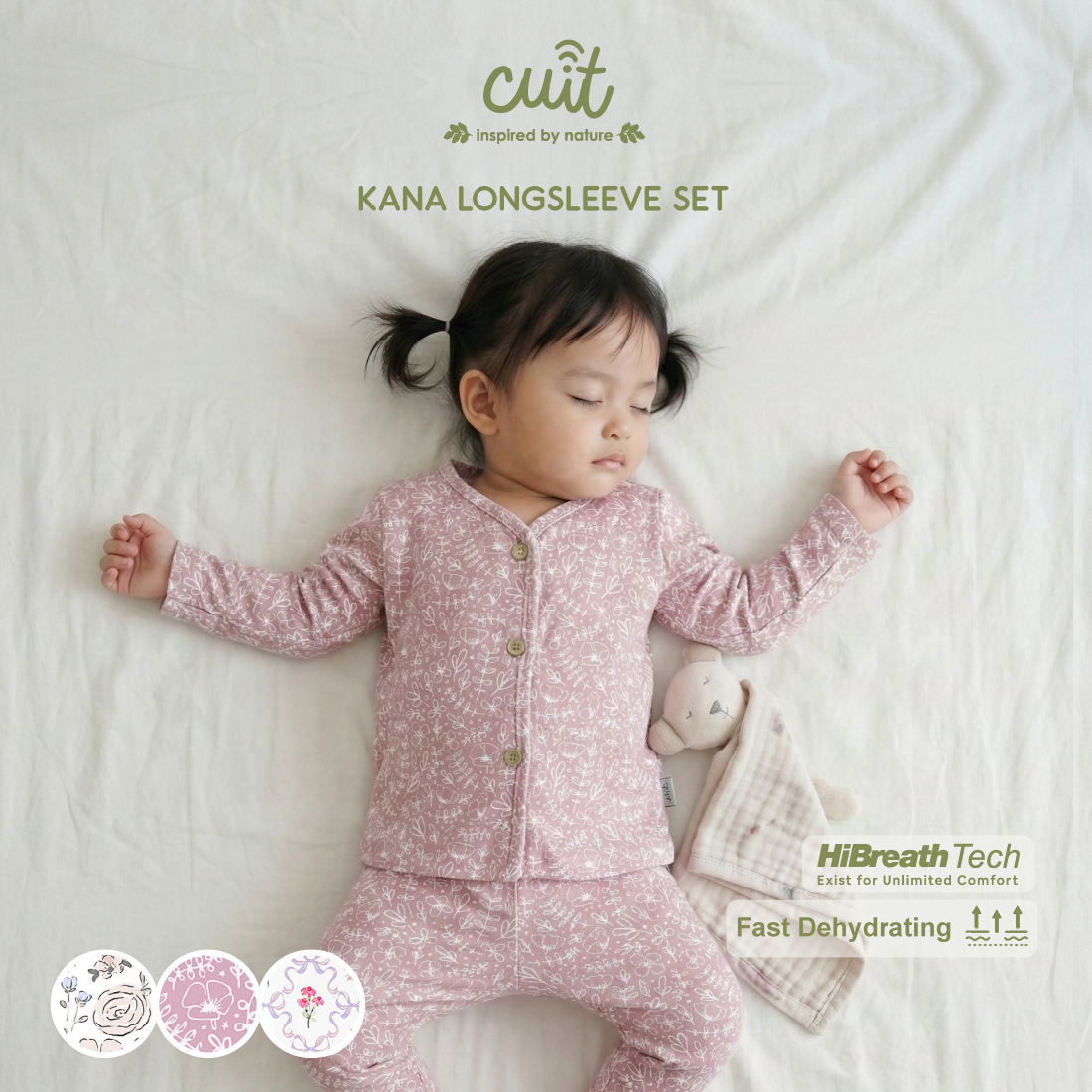 Cuit Kana Setelan Tangan Panjang Motif Floral 0-2 Tahun
