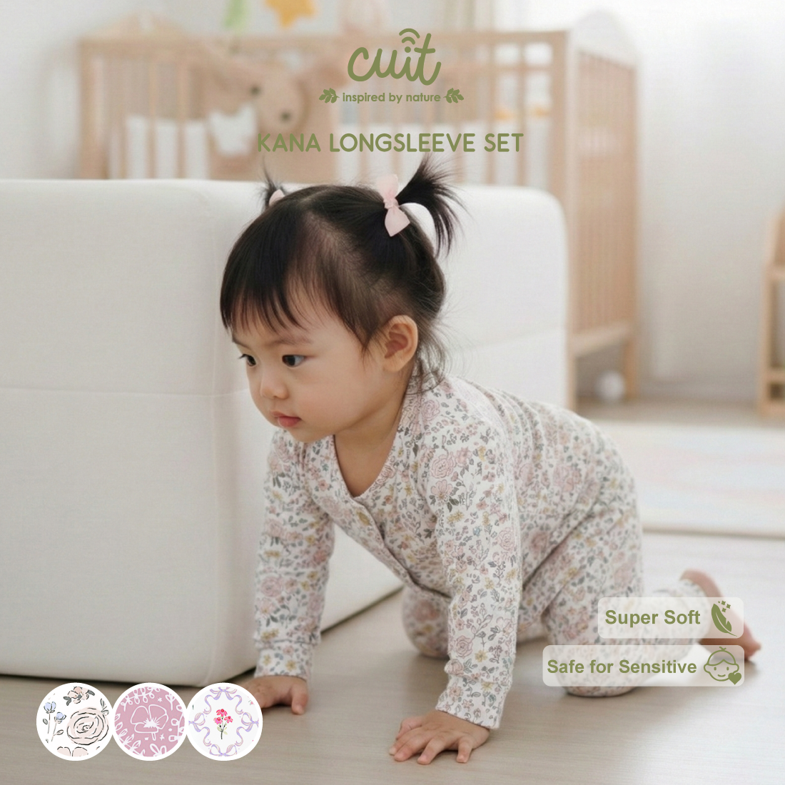 Cuit Kana Setelan Tangan Panjang Motif Floral 0-2 Tahun