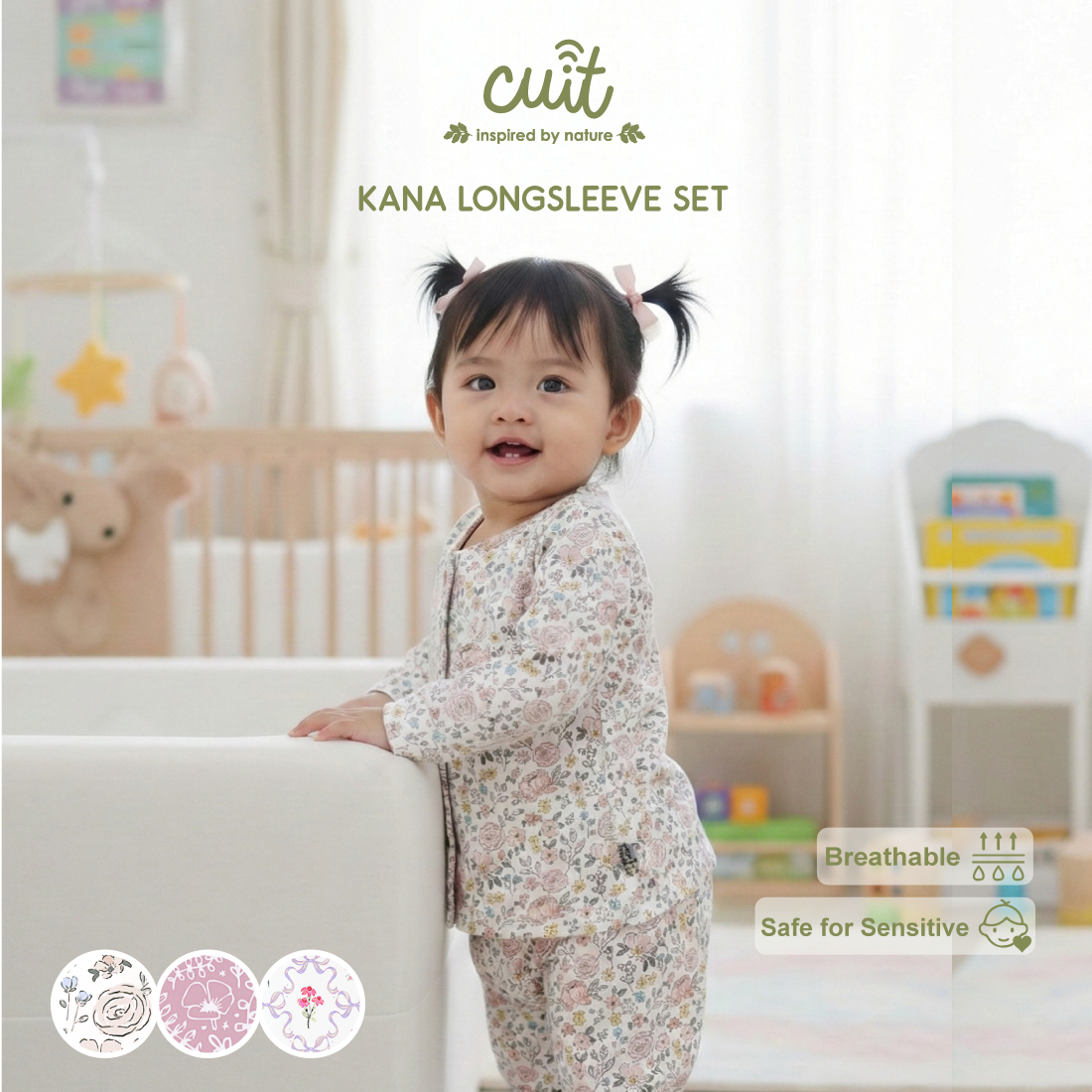 Cuit Kana Setelan Tangan Panjang Motif Floral 0-2 Tahun