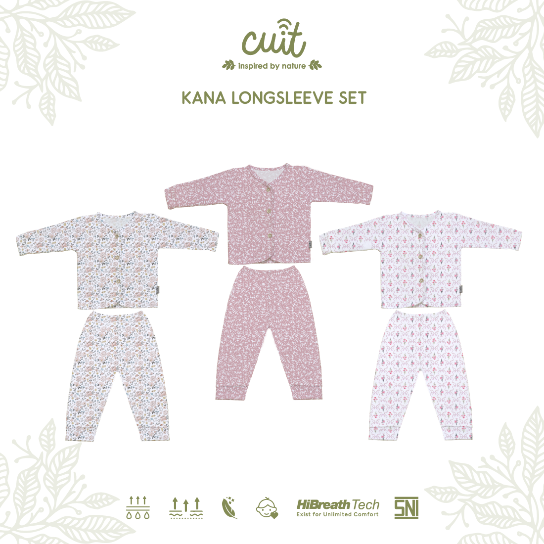 Cuit Kana Setelan Tangan Panjang Motif Floral 0-2 Tahun
