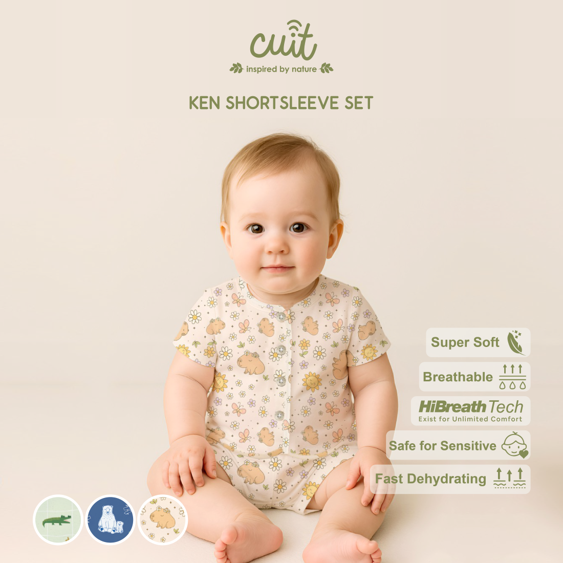 Cuit Ken Setelan Tangan Pendek Motif Karakter 0-2 Tahun