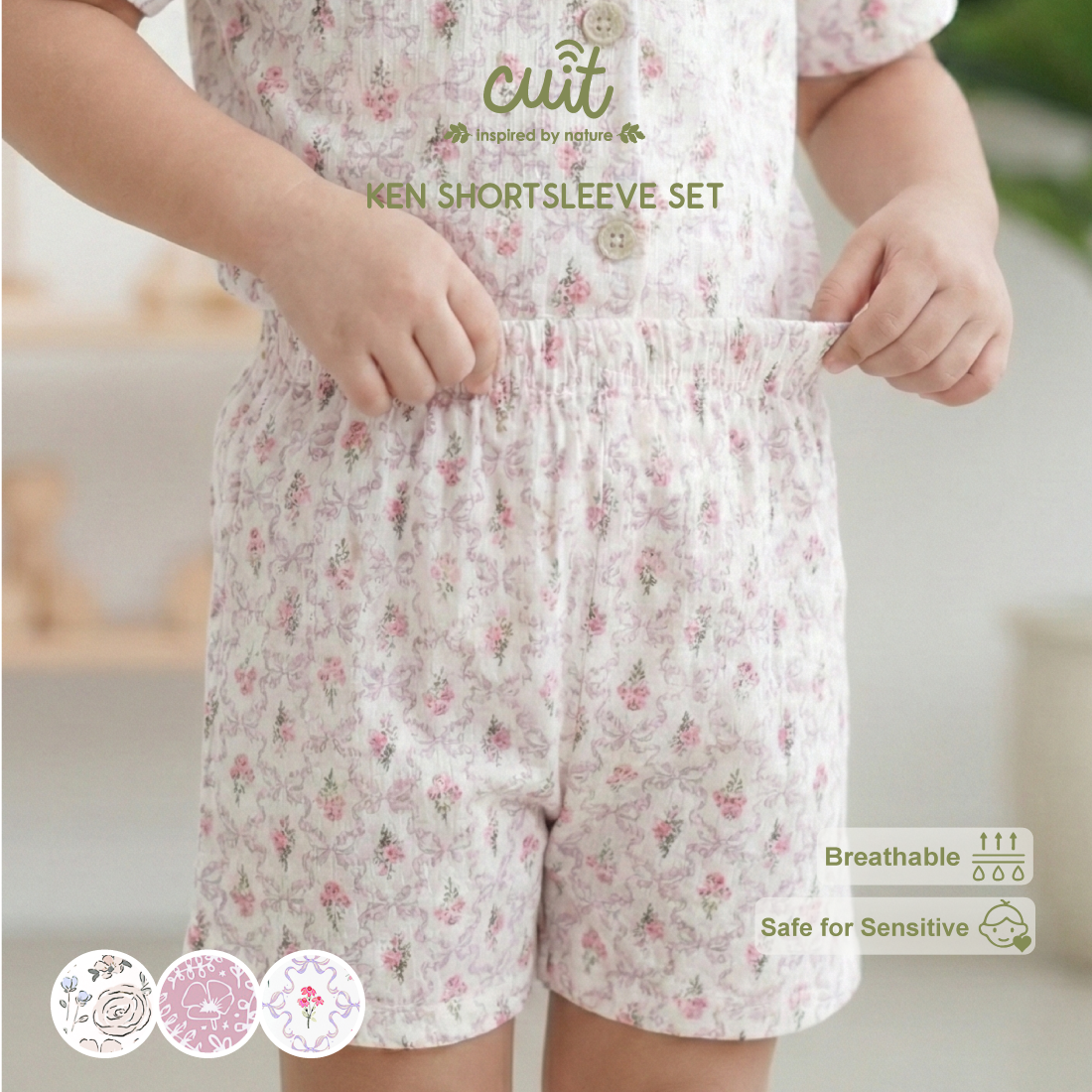 Cuit Ken Setelan Tangan Pendek Motif Floral 0-2 Tahun