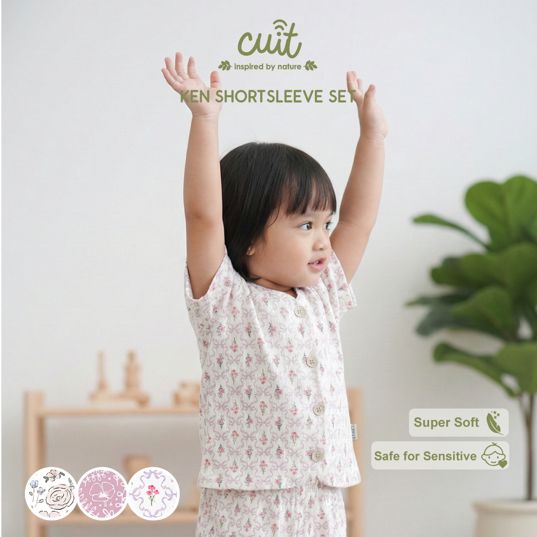 Cuit Ken Setelan Tangan Pendek Motif Floral 0-2 Tahun