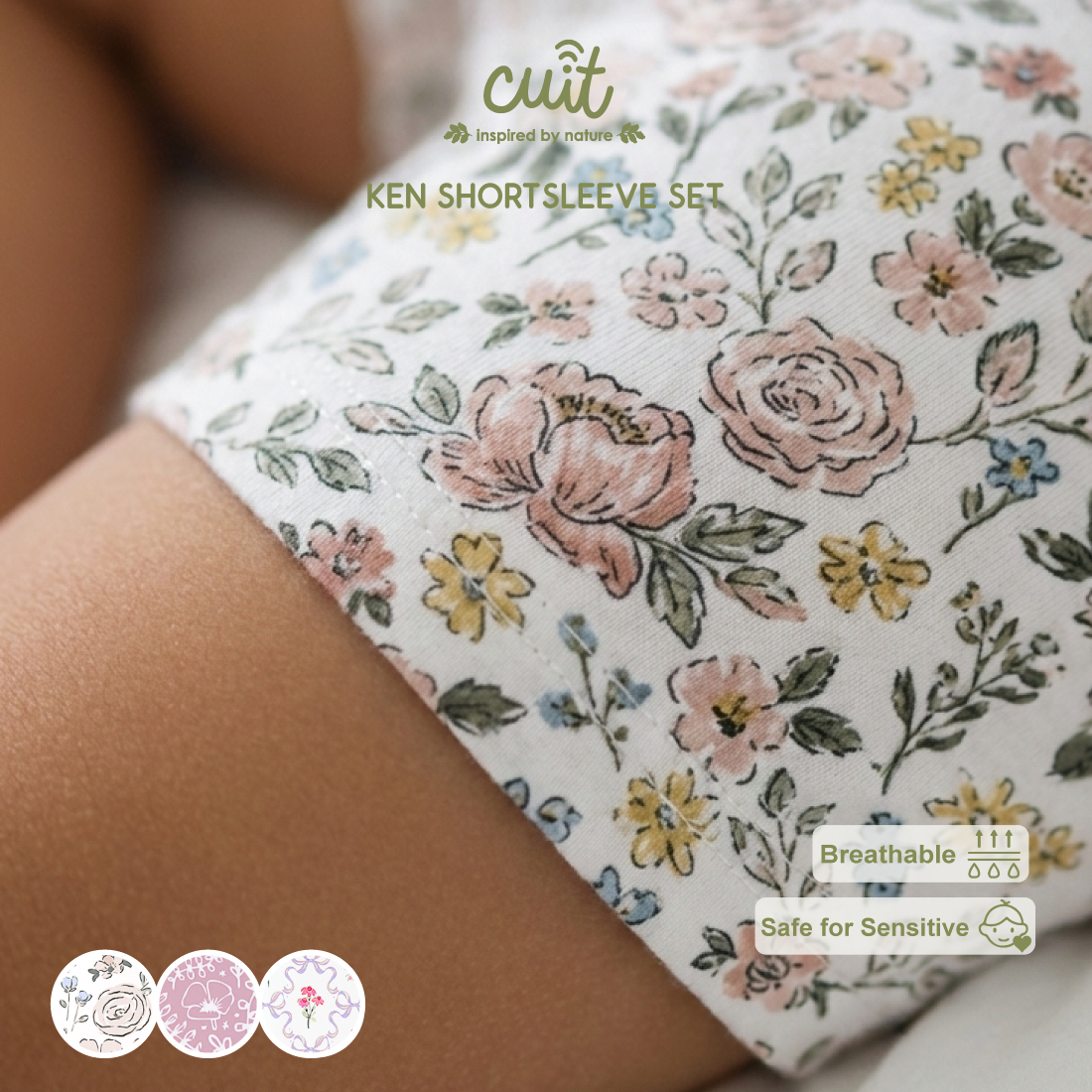 Cuit Ken Setelan Tangan Pendek Motif Floral 0-2 Tahun