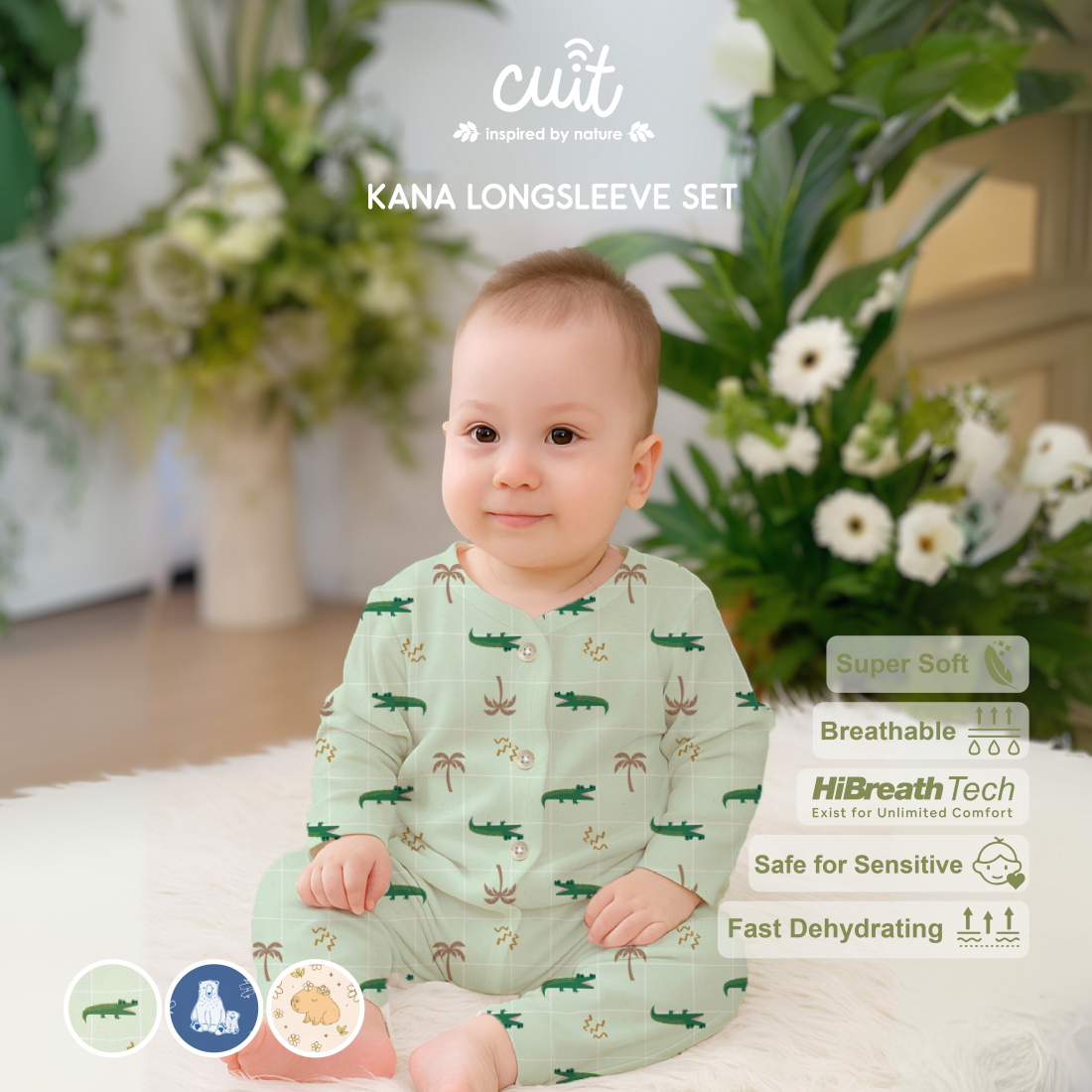 Cuit Kana Setelan Tangan Panjang Motif Karakter 0-2 Tahun