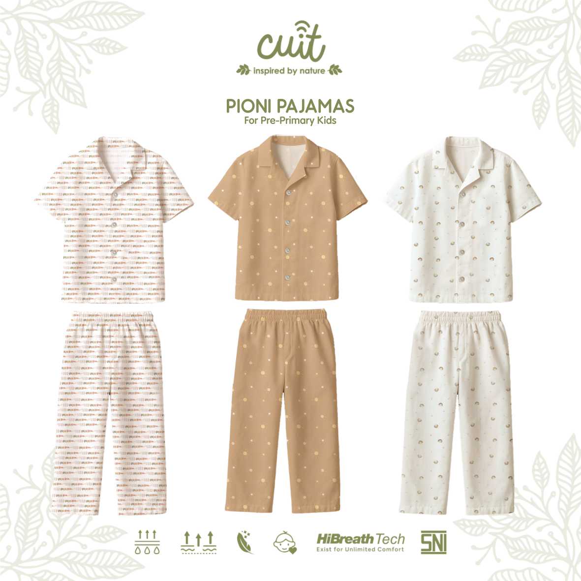 Cuit Pioni Set Piyama Motif untuk Anak 1-4 Tahun