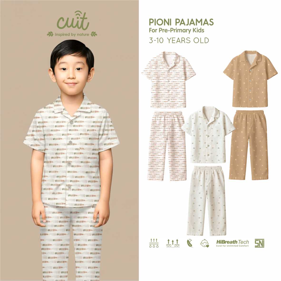Cuit Pioni Set Piyama Motif untuk Anak 1-4 Tahun