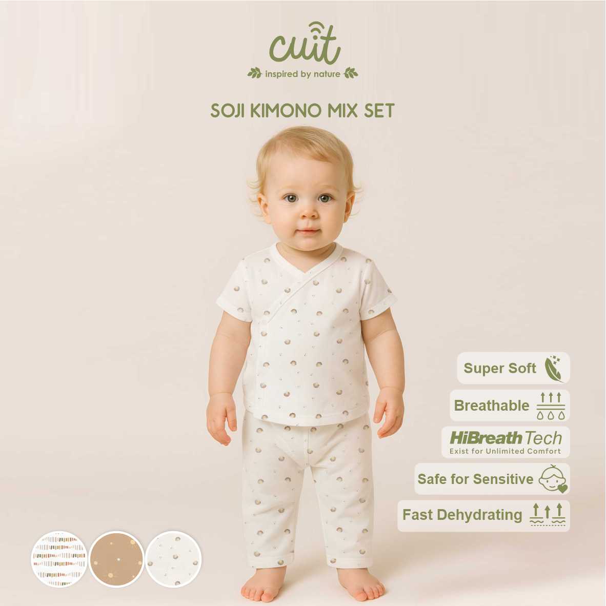 Cuit Soji Kimono Set 0 - 12 Bulan Motif Minimalis