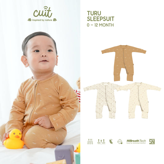 Cuit Turu Double Zipper Sleepsuit Baby 0 - 12 Motif Minimalis