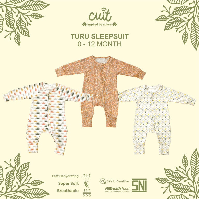 Cuit Turu Double Zipper Sleepsuit Baby 0 - 12 Motif Minimalis